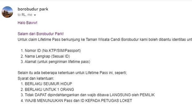 Akses gratis masuk Candi Borobudur yang didapatkan kreator gim Baww