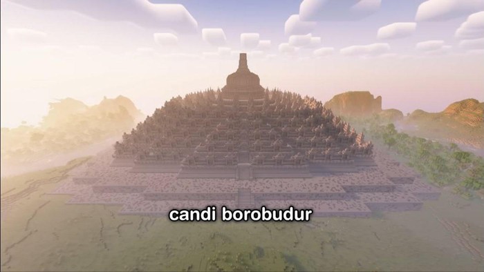 Replika Candi Borobudur di Minecraft.