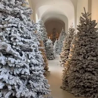 Winter Wonderland menjadi tema dekorasi Natal keluarga Kim Kardashian. Beberapa pohon Natal putih ditempatkan di koridor, membuat rumahnya serasa berada di tengah salju. Foto: Instagram