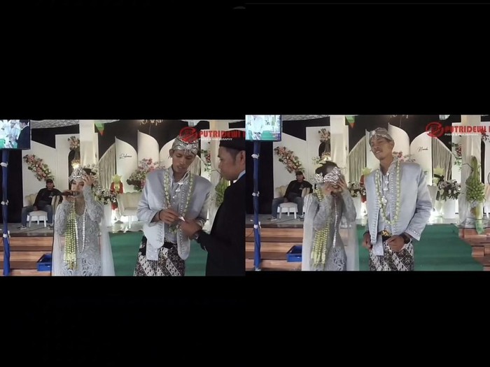 Foto saat acara pernikahan Nanda Ratna Sari dan Rahman, viral di TikTok ketika siger Nanda jatuh