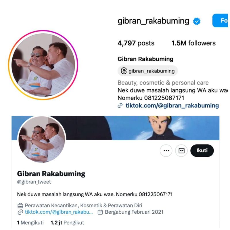 Jumlah followers medsos cawapres 2024