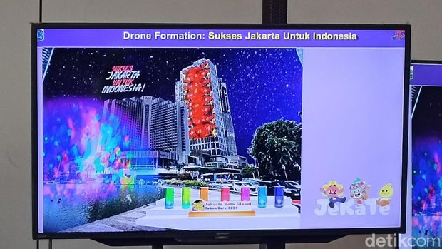 Konsep drone light show di Bundaran HI saat malam tahun baru. (Tiara/detikcom)