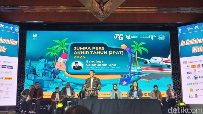 Menparekraf Sandiaga Uno dalam Jumpa Pers Akhir Tahun, Jumat (22/12/2023).