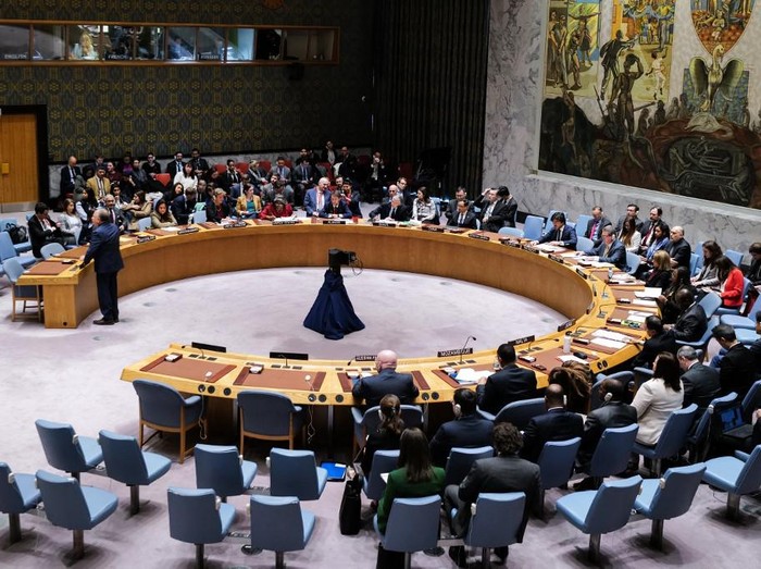 The UN Security Council meets about the situation in the Middle East, including the Palestinian question, at UN headquarters in New York on December 22, 2023. The Security Council was poised on Friday to vote on a much-delayed and watered-down resolution to boost aid to Gaza after Washington signaled it was ready to back the measure. (Photo by Charly TRIBALLEAU / AFP)