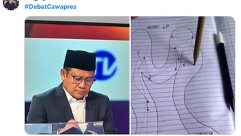 Meme yang ditulis Cak Imin saat debat. Foto: Twitter