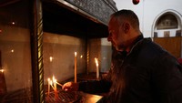 Umat Kristen Palestina mengadakan perayaan Natal yang muram di Betlehem pada Sabtu (23/12/2023)