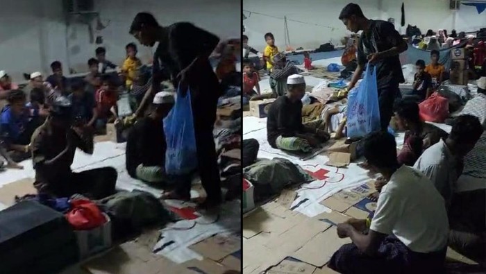 Tangkapan layar video pengungsi Rohingya yang ditempatkan sementara di Balai Meuseraya Aceh (BMA) sempat melakukan mogok makan sebanyak dua kali. (dok. Warga)