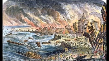 Tsunami Lisbon adalah serangkaian gelombang yang melanda pantai Portugal, serta Spanyol, Maroko, dan negara-negara lain, pada tanggal 1 November 1755. Tsunami dipicu oleh gempa bumi dahsyat yang melanda kota Lisbon sehingga menyebabkan kerusakan luas. dan hilangnya nyawa. Gempa yang diperkirakan berkekuatan sekitar 8,5-9,0 ini merupakan salah satu gempa terbesar yang pernah tercatat di Eropa. Tsunami yang diakibatkannya menyebabkan kerusakan yang lebih parah, dengan gelombang yang dilaporkan mencapai ketinggian hingga 20 meter (65 kaki). Jumlah korban jiwa akibat tsunami ini belum diketahui secara pasti, namun diperkirakan telah memakan korban jiwa hingga puluhan ribu orang. Foto: Geologyscience