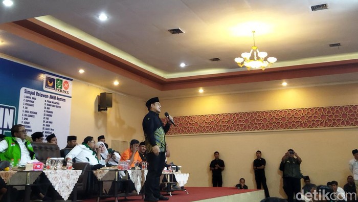 Cawapres nomor urut 1, Muhaimin Iskandar (Cak Imin) meyakini pasangan AMIN (Anies-Muhaimin) meraih 60 persen suara di Banten. (Kurniawan Fadilah/detikcom)