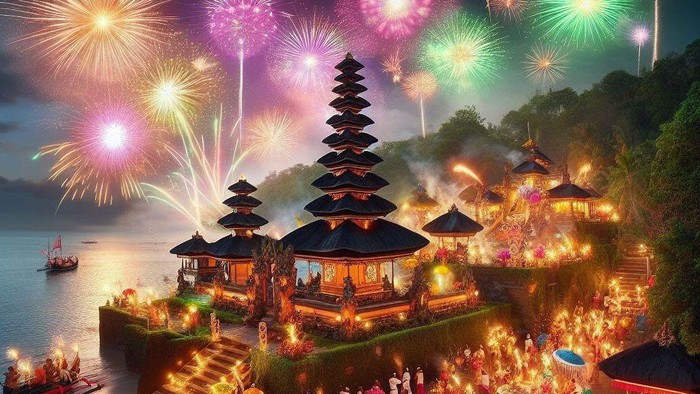 Contoh ucapan selamat tahun baru 2024 dalam bahasa Indonesia dan Inggris. (Ilustrasi ini memanfaatkan bantuan alat sumber terbuka AI, Bing)
