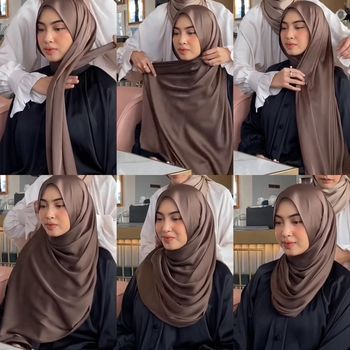 Tutorial hijab pashmina bahan silk yang menjadi andalan hijabers.