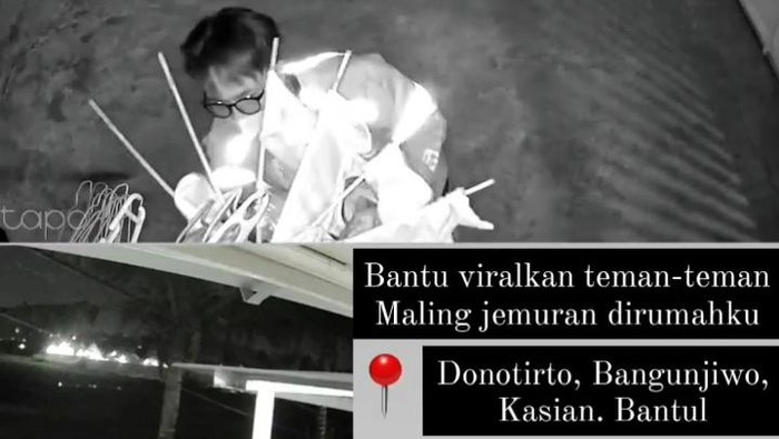 Maling jemuran celana dalam di Bantul terekam kamera CCTV. Foto diunggah pada Kamis (28/12/2023).