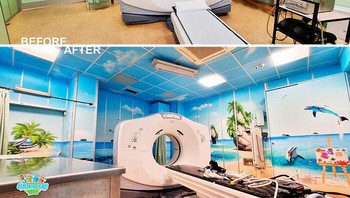 Silvio melanjutkan: “Tema dipilih bersama para dokter juga berdasarkan wilayahnya. Monumen sejarah lokal sering dimasukkan dalam pekerjaan untuk meningkatkan pesan budaya dan menciptakan interaksi antara pasien dan lingkungan. Tema yang paling banyak diminta adalah tema laut, dengan dasar laut, karang, dan kegembiraan lumba-lumba yang memberi tahu kita bahwa ‘tanpa air, tidak akan ada kehidupan tetapi di dalam air, ada kehidupan yang indah’.” Foto: Instagram/ospedalidipinti/