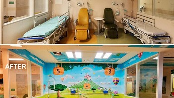 saya berpikir bahwa lingkungan yang menggairahkan dan menenangkan adalah bagian dari pengobatan, karena pasien pada dasarnya adalah manusia dan seni dapat berkontribusi untuk mendukung pengobatan dan melawan penyakitnya, ujar Silvio. Foto: Instagram/ospedalidipinti/