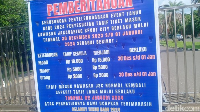 Bener pengumuman kenaikan harga tiket masuk ke Jakabaring Sport City (JSC) Palembang.