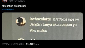 Paling mager ya ditanya saat presentasi di depan kelas selesai. Foto: (Twitter).