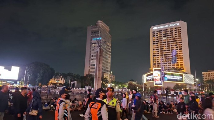 Kawasan Bundaran Hotel Indonesia (HI) Jakarta Pusat, jelang malam tahun baru 2024 (Annisa/detikcom).