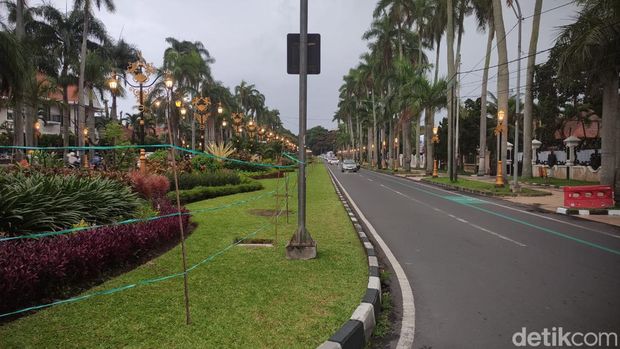 Pagar rafia mengelilingi tanaman di taman yang ada di Jalan Ijen Kota Malang.