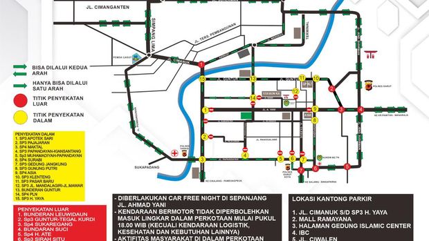 Peta car free night malam tahun baru 2024 di Garut.