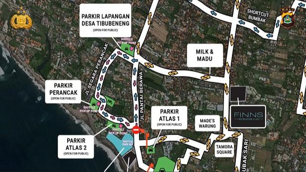 Rekayasa Lalu Lintas di Canggu dan Berawa saat malam tahun baru.