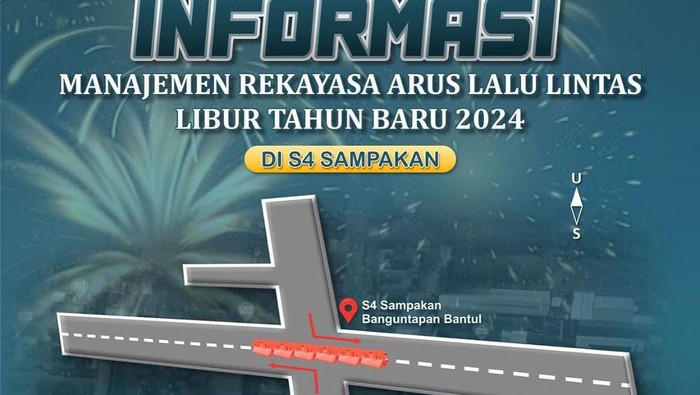 Pemberitahuan rekayasa lalin di Jalan Wonosari-Jogja, tepatnya simpang empat Sampakan dan simpang empat Wiyoro.