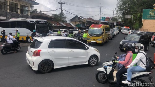 Antrean kendaraan di Kintamani, Bangli, Bali, Senin (1/1/2024). (Gangsar/detikBali)