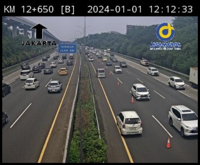 Contraflow di Tol Jagorawi arah Jakarta pada Senin (1/1/2024)-(dok. Travoy)