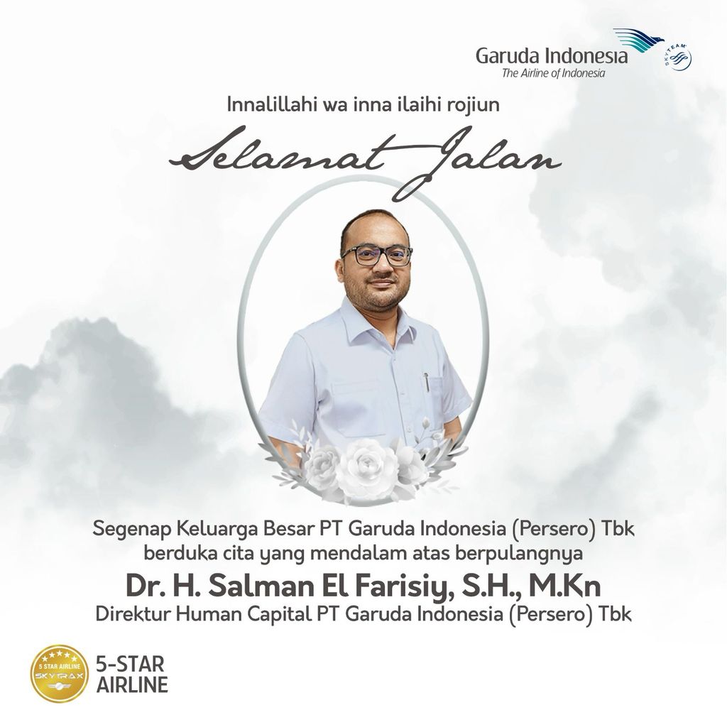 Direktur Human Capital PT Garuda Indonesia (Persero) Tbk, Dr. H. Salman El Farisiy, meninggal dunia. (Dok. Garuda Indonesia)