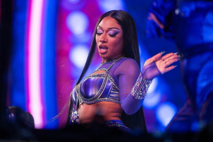 Megan Thee Stallion NEW YORK, NEW YORK - DECEMBER 31: Megan Thee Stallion performs during the New Year's Eve celebrations in Times Square on December 31, 2023 in New York City. (Photo by Gotham/Getty Images)