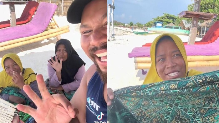 Penjual sarung di Lombok yang viral lantaran menggunakan 3 bahasa. (Tangkapan layar)