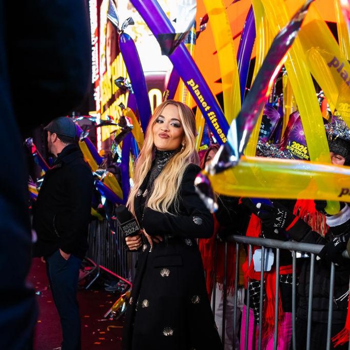 NEW YORK, NEW YORK - DECEMBER 31: Rita Ora is seen in Times Square on December 31, 2023 in New York City. (Photo by Gotham/Getty Images)