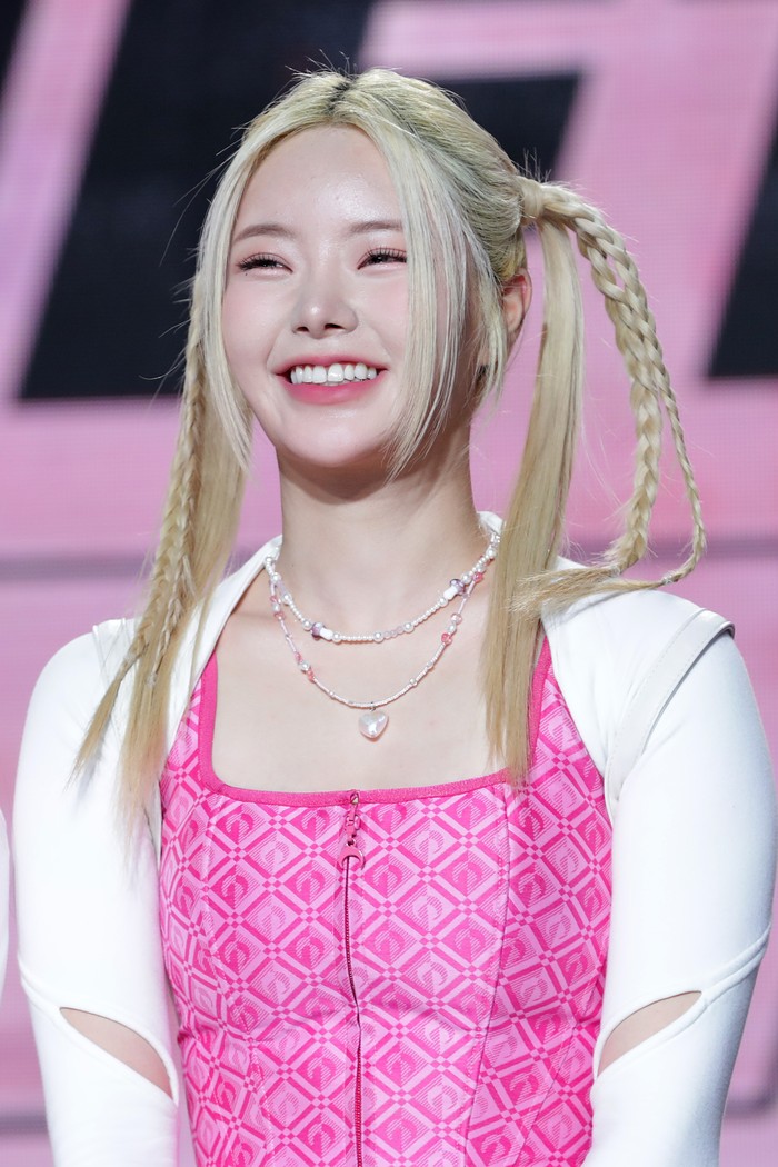 SEOUL, SOUTH KOREA - APRIL 13: Keena of South Korean girl group Fifty Fifty performs onstage during the 'FIFTY FIFTY' press conference at Ilchi Art Hall on April 13, 2023 in Seoul, South Korea. Fifty Fifty becomes fastest K-pop group to land on Billbord hot 100. (Photo by Han Myung-Gu/WireImage)