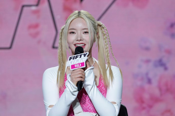 1481933070 SEOUL, SOUTH KOREA - APRIL 13: Keena of South Korean girl group Fifty Fifty performs onstage during the 'FIFTY FIFTY' press conference at Ilchi Art Hall on April 13, 2023 in Seoul, South Korea. Fifty Fifty becomes fastest K-pop group to land on Billbord hot 100. (Photo by Han Myung-Gu/WireImage)