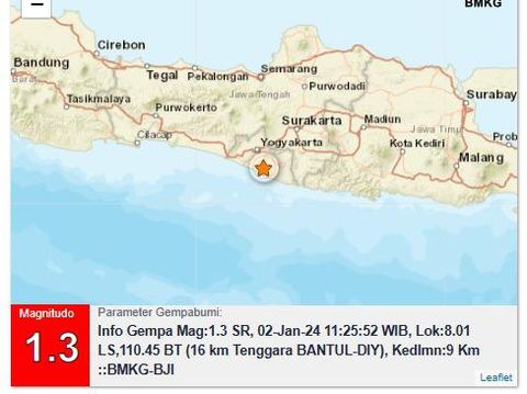 Gempa Bantul, Selasa (2/1/2024).