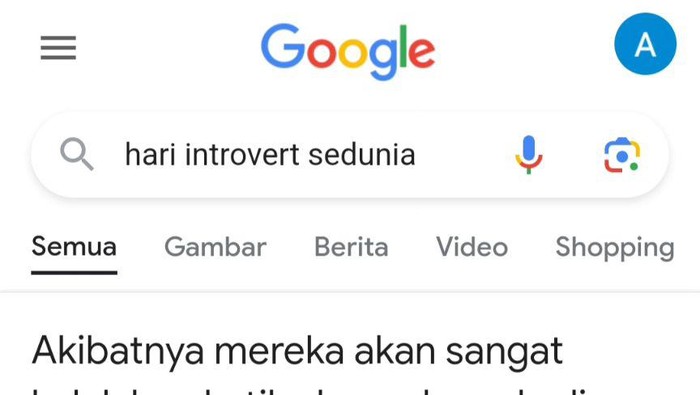 Google Indonesia mengunggah bahwa 2 Januari diperingati sebagai Hari Introvert Sedunia. Selamat merayakannya buat detikers yang introvert!