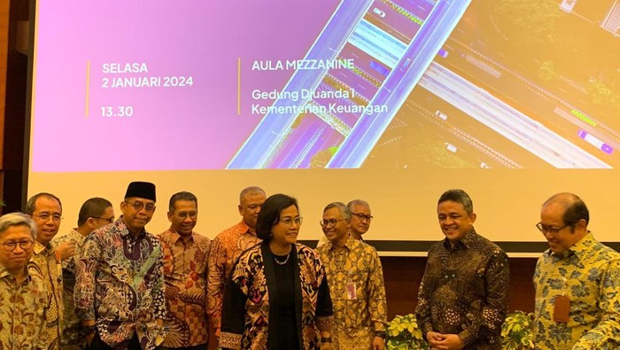 Menkeu Sri Mulyani di Acara Kinerja dan Realisasi APBN 2023, Selasa (2/1/2024).