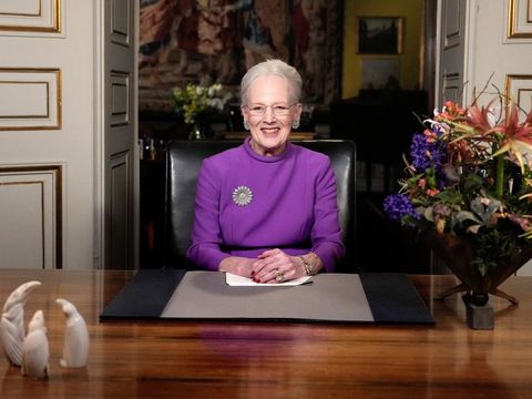 Queen Margrethe II gives a New Year's speech and announces her abdication from Christian IX's Palace, Amalienborg Castle, in Copenhagen, Sunday 31 December 2023. Keld Navntoft/Ritzau Scanpix/via REUTERS    ATTENTION EDITORS - THIS IMAGE WAS PROVIDED BY A THIRD PARTY. DENMARK OUT. NO COMMERCIAL OR EDITORIAL SALES IN DENMARK.
