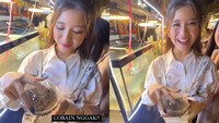 Salah satunya, momennya saat mencicipi kuliner berupa udang mentah yang disajikan dengan bumbu cabai. Udang tersebut kemudian dimakan hidup-hidup. Foto: YouTube/Instagram @tiaraandini