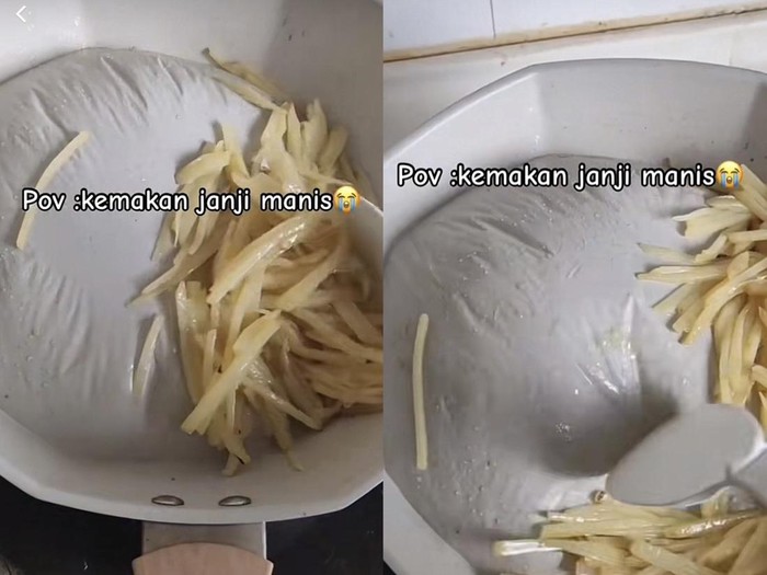 Efek tergiur teflon murah, wanita ini terkejut ketika memasak teflon malah menggelembung.