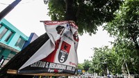 Padahal, dalam Peraturan KPU No 15 Tahun 2023 tentang kampanye, pohon adalah area terlarang untuk dipasangi APK.  