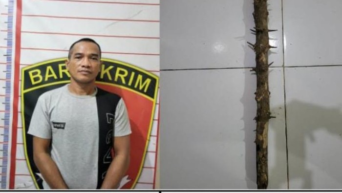 Tersangka Ismail dan barang bukti.