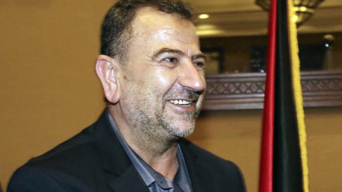 FILE - This photo released by the Hamas Media Office shows deputy Saleh Arouri upon his arrival in in Gaza City from Cairo, Egypt, Thursday, Aug. 2, 2018.  The TV station of Lebanons Hezbollah group says top Hamas official Saleh Arouri was killed Tuesday, Jan. 2, 2024, in an explosion in a southern Beirut suburb. (Mohammad Austaz/Hamas Media Office via AP, File)