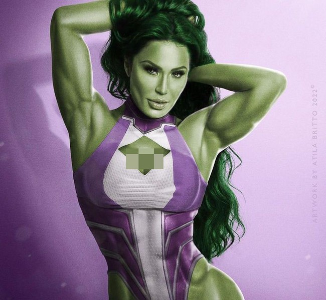 Punya tubuh yang berotot, wanita 40 tahun tersebut sering disandingkan dengan SheHulk. Gracyanne pun dengan bangga memamerkan karya penggemar yang melukisnya bak karakter Marvel tersebut. Foto: Instagram @graoficial