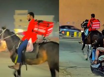 Viral! Aksi Pengantar Makanan Naik Kuda Keliling Kota