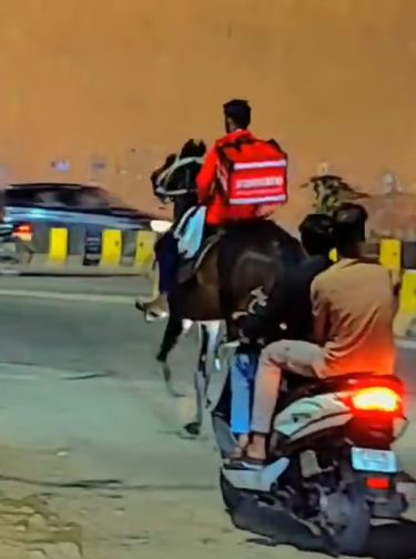 Viral! Aksi Pengantar Makanan Naik Kuda Keliling Kota