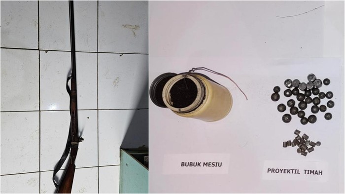 Senpira dan amunisi yang diamankan polisi.