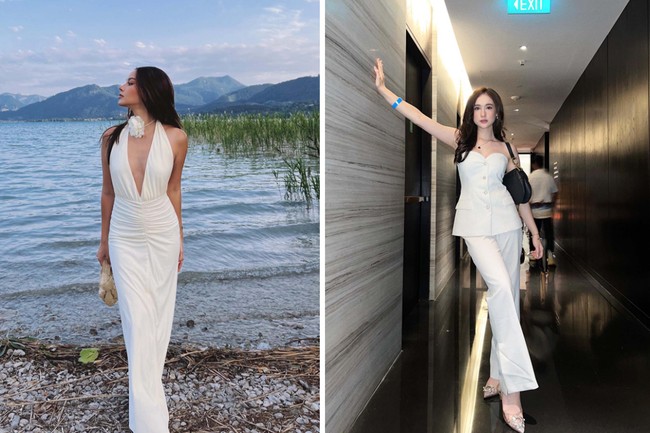 Bagaimana saat keduanya mengenakan pakaian formal bernuansa putih? Alyssa Daguise tampil lebih anggun dengan V-neck dress yang seksi dan Laura Moane tampak percaya diri mengenakan setelan formal dengan potongan strapless pada blazernya. Foto: Instagram