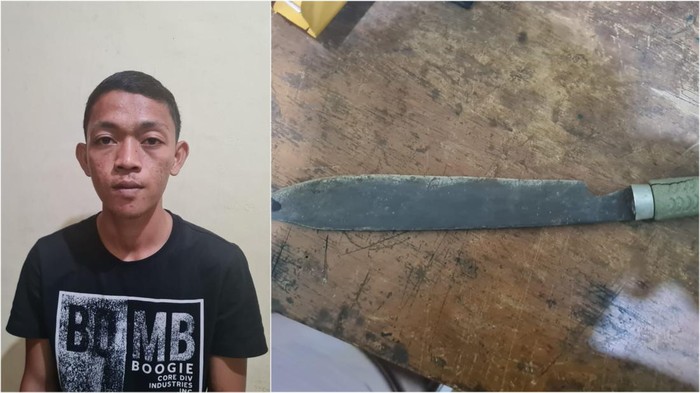 Angga dimankan di Mapolsek dan sebilah golok yang digunakan membacok Salim.
