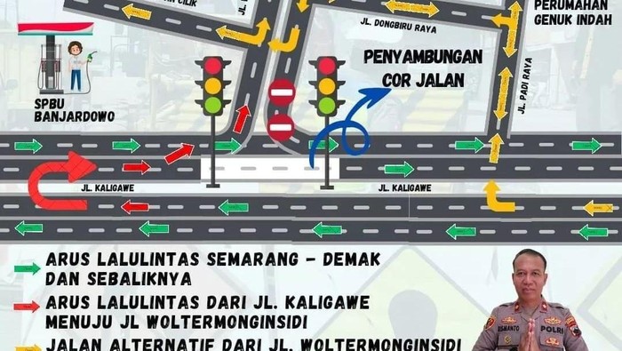 Denah pengalihan arus simpang Genuk, Jalan Kaligawe, Semarang.