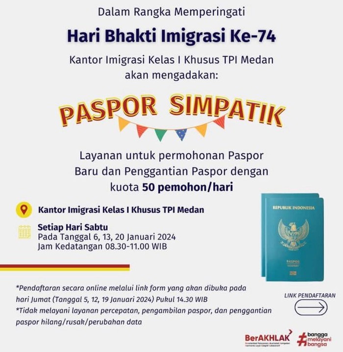 Pengumuman program paspor simpatik Imigrasi Medan. (Dok Instagram Imigrasi_Medan)